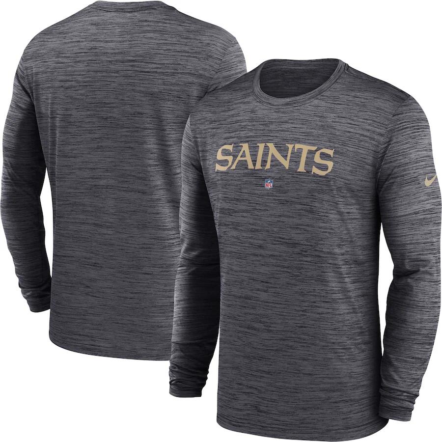 Men's New Orleans Saints Black Sideline Team Velocity Performance Long Sleeve T-Shirt Men's New Orleans Saints Black Sideline Team Velocity Performance Long Sleeve T-Shirt